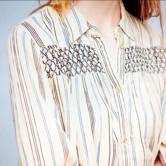 Anthropologie FLOREAT Northfork Striped Embroidered Boho Blouse S - Picture 3 of 9